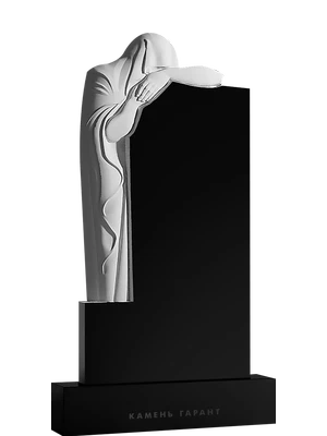 Памятник с объемным барельефом скорбящей Богородицы на черном граните